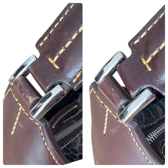 DOONEY & BOURKE Brown Crocodile Embossed Leather Hobo Shoulder Handbag - Picture 13 of 15